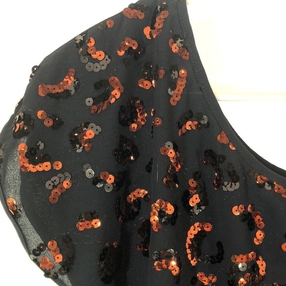 DOUBLE ZERO Sheer Black Sparkly Top Copper Sequins Cap Sleeve Women’s Small NWOT - Picture 8 of 10